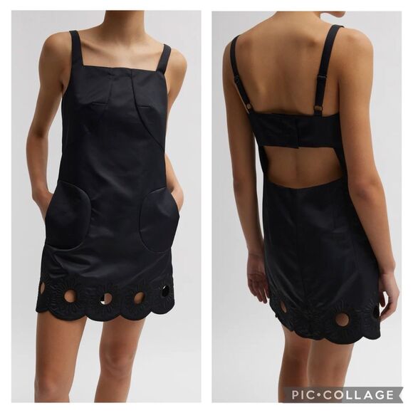 Tibi Daisy embroidery Short Dress Womens Size 8 Black NEW NWT Cocktail Evening - Picture 1 of 8
